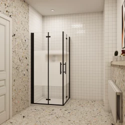 H K - Sprchový kout MELODY BLACK LINE R908, 90x80 se zalamovacími dveřmi včetně sprchové vaničky z litého mramoru (MBLINER908/THOR-9080)