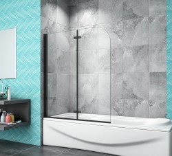 H K - Vanová zástěna S22 100x140 - dvoudílná sklopná, černá, čiré sklo (SE-S22-100B)