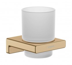 HANSGROHE - AddStoris Sklenka na kartáčky a pastu s držákem, matné sklo/kartáčovaný bronz (41749140)