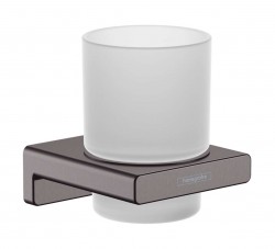 HANSGROHE - AddStoris Sklenka na kartáčky a pastu s držákem, matné sklo/kartáčovaný černý chrom (41749340)