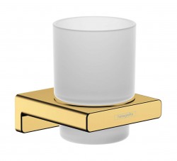 HANSGROHE - AddStoris Sklenka na kartáčky a pastu s držákem, matné sklo/leštěný vzhled zlata (41749990)