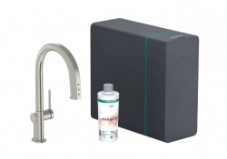 HANSGROHE - Aqittura M91 Dřezová baterie s výsuvnou koncovkou, SodaSystem, sBox, vzhled nerezu (76836800)