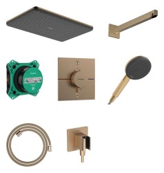 HANSGROHE - Raindance Alive Q Sprchový set s termostatem pod omítku, s tělesem, 21x34 cm, 3 proudy, kartáčovaný bronz (24620140)