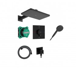 HANSGROHE - Raindance Alive Q Sprchový set s termostatem pod omítku, s tělesem, 21x34 cm, 3 proudy, matná černá (24620670)