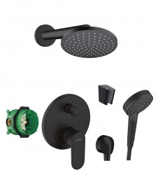 HANSGROHE - Sprchový set s baterií pod omítku, s tělesem, průměr 20 cm, 2 proudy, matná černá (SANI21HHH412)