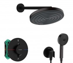 HANSGROHE - Sprchový set s termostatem pod omítku, s tělesem, průměr 26 cm, 3 proudy, matná černá (SANI21HHH402)