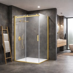 HOPA - Pevná boční stěna PANEL BELVER GOLD NEW - Barva rámu - Zlatá, Pevná stěna - 80 Směr zavírání - Univerzální Levé / Pravé, Výplň - Čiré bezpečnostní sklo - 8 mm (BCBELV80PSBGCN)