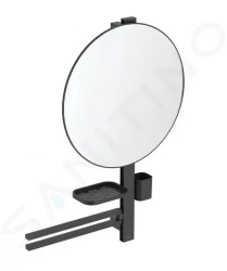 IDEAL STANDARD - ALU+ Zrcadlo s držákem ručníků, poličkou a pohárkem na kartáčky a pastu, hedvábná černá (BD587XG)
