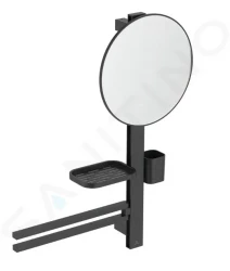 IDEAL STANDARD - ALU+ Zrcadlo s držákem ručníků, poličkou a pohárkem na kartáčky a pastu, hedvábná černá (BD588XG)