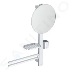 IDEAL STANDARD - ALU+ Zrcadlo s držákem ručníků, poličkou a pohárkem na kartáčky a pastu, stříbrná (BD588SI)
