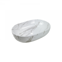 INVENA - Umyvadlo na desku KORFU, 60 cm, oval, efekt bílého lesklého mramoru (CE-34-701-C)
