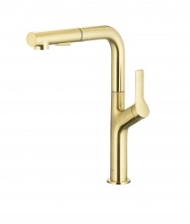 KFA - Baterie Duero design, kuchyňská, stojící, s vyjímatelnou a otočnou výtokovou armaturou, PVD broušené světlé zlato (6623-220-39)