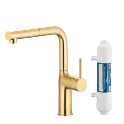 KFA - Duero Pure Move Pull-Out, filtrační s otočnou výtokovou trubicí, broušené světlé zlato + filtr HYDRO+ (6623-422-39)