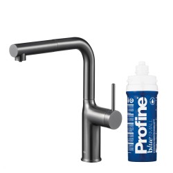 KFA - Duero pure move pull-out, filtrující s otočnou výtokovou armaturou, gunmetal šedá + profine blue s (6623-423-61)