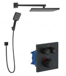 Kielle - Arkas I Termostatická baterie pod omítku, pro 2 spotřebiče, s příslušenstvím a tělesem, matná černá (20611SPT44)