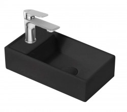 Kielle - Arkas I Umývátko 42x23 cm, bez přepadu, 1 otvor pro baterii vlevo, matná černá (30611404L)