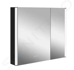 Kielle - Arkas I Zrcadlová skříňka s LED osvětlením, vyhříváním a USB portem, 80x70x13 cm, matná černá (50111814)
