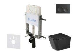 Kielle - Genesis New Set předstěnové instalace, klozetu Arkas I, Vortex Rimless+, sedátka softclose a tlačítka Gemini New I, matná černá (30528SZ94)
