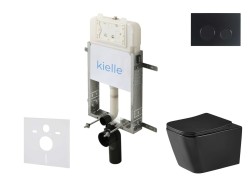 Kielle - Genesis New Set předstěnové instalace, klozetu Arkas I, Vortex Rimless+, sedátka softclose a tlačítka Gemini New II, matná černá (30528SZ95)