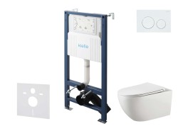 Kielle - Genesis New Set předstěnové instalace, klozetu Gaia, Rimless, sedátka softclose a tlačítka Gemini New I, lesklá bílá (30528SS10)