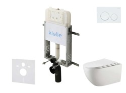 Kielle - Genesis New Set předstěnové instalace, klozetu Gaia, Rimless, sedátka softclose a tlačítka Gemini New I, lesklá bílá (30528SZ10)