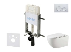 Kielle - Genesis New Set předstěnové instalace, klozetu Gaia, Rimless, sedátka softclose a tlačítka Gemini New I, lesklý chrom (30528SZ11)