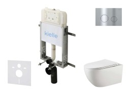 Kielle - Genesis New Set předstěnové instalace, klozetu Gaia, Rimless, sedátka softclose a tlačítka Gemini New II, lesklý chrom (30528SZ14)