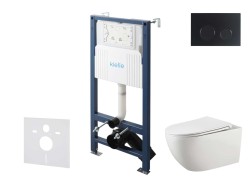 Kielle - Genesis New Set předstěnové instalace, klozetu Gaia, Rimless, sedátka softclose a tlačítka Gemini New II, matná černá (30528SS15)