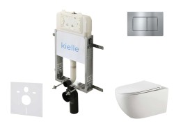 Kielle - Genesis New Set předstěnové instalace, klozetu Gaia, Rimless, sedátka softclose a tlačítka Gemini New III, lesklý chrom (30528SZ17)