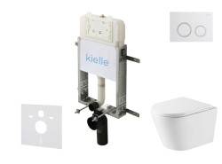 Kielle - Genesis New Set předstěnové instalace, klozetu Nefia, Vortex Rimless+, sedátka softclose a tlačítka Gemini New II, lesklá bílá/chrom (30528SZ49)