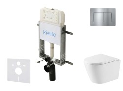 Kielle - Genesis New Set předstěnové instalace, klozetu Nefia, Vortex Rimless+, sedátka softclose a tlačítka Gemini New III, lesklý chrom (30528SZ53)