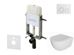 Kielle - Genesis New Set předstěnové instalace, klozetu Oudee, Rimless, sedátka softclose a tlačítka Gemini New II, lesklá bílá/chrom (30528SZ04)