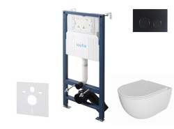 Kielle - Genesis New Set předstěnové instalace, klozetu Oudee, Rimless, sedátka softclose a tlačítka Gemini New II, matná černá (30528SS06)