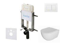 Kielle - Genesis New Set předstěnové instalace, klozetu Oudee, Rimless, sedátka softclose a tlačítka Gemini New III, lesklá bílá (30528SZ07)