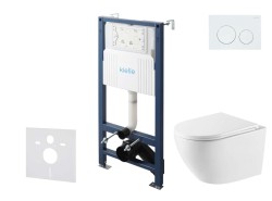 Kielle - Genesis New Set předstěnové instalace, klozetu Oudee, Vortex Rimless+, sedátka softclose a tlačítka Gemini New I, lesklá bílá (30528SS55)