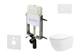 Kielle - Genesis New Set předstěnové instalace, klozetu Oudee, Vortex Rimless+, sedátka softclose a tlačítka Gemini New I, lesklá bílá (30528SZ19)