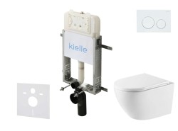 Kielle - Genesis New Set předstěnové instalace, klozetu Oudee, Vortex Rimless+, sedátka softclose a tlačítka Gemini New I, lesklá bílá (30528SZ55)
