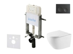 Kielle - Genesis New Set předstěnové instalace, klozetu Oudee, Vortex Rimless+, sedátka softclose a tlačítka Gemini New I, matná černá (30528SZ57)