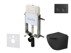 Kielle - Genesis New Set předstěnové instalace, klozetu Oudee, Vortex Rimless+, sedátka softclose a tlačítka Gemini New I, matná černá (30528SZ91)