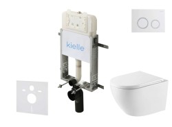 Kielle - Genesis New Set předstěnové instalace, klozetu Oudee, Vortex Rimless+, sedátka softclose a tlačítka Gemini New II, lesklá bílá/chrom (30528SZ58)