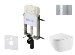 Kielle - Genesis New Set předstěnové instalace, klozetu Oudee, Vortex Rimless+, sedátka softclose a tlačítka Gemini New II, lesklý chrom (30528SZ68)