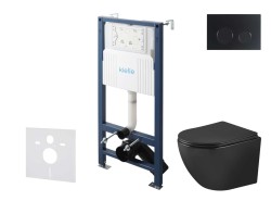 Kielle - Genesis New Set předstěnové instalace, klozetu Oudee, Vortex Rimless+, sedátka softclose a tlačítka Gemini New II, matná černá (30528SS92)