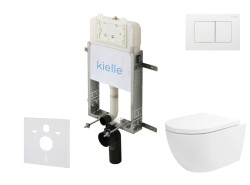 Kielle - Genesis New Set předstěnové instalace, klozetu Oudee, Vortex Rimless+, sedátka softclose a tlačítka Gemini New III, lesklá bílá (30528SZ25)
