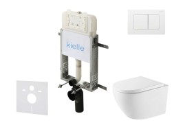 Kielle - Genesis New Set předstěnové instalace, klozetu Oudee, Vortex Rimless+, sedátka softclose a tlačítka Gemini New III, lesklá bílá (30528SZ70)