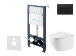 Kielle - Genesis New Set předstěnové instalace, klozetu Oudee, Vortex Rimless+, sedátka softclose a tlačítka Gemini New III, matná černá (30528SS63)