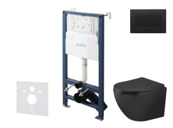 Kielle - Genesis New Set předstěnové instalace, klozetu Oudee, Vortex Rimless+, sedátka softclose a tlačítka Gemini New III, matná černá (30528SS93)