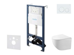 Kielle - Genesis New Set předstěnové instalace, kompaktního klozetu Gaia, Rimless, sedátka softclose a tlačítka Gemini New I, lesklá bílá (30528SS82)