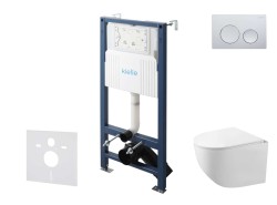 Kielle - Genesis New Set předstěnové instalace, kompaktního klozetu Gaia, Rimless, sedátka softclose a tlačítka Gemini New I, lesklý chrom (30528SS83)