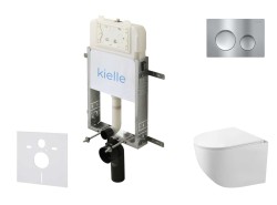 Kielle - Genesis New Set předstěnové instalace, kompaktního klozetu Gaia, Rimless, sedátka softclose a tlačítka Gemini New I, lesklý chrom (30528SZ83)