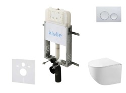 Kielle - Genesis New Set předstěnové instalace, kompaktního klozetu Gaia, Rimless, sedátka softclose a tlačítka Gemini New I, lesklý chrom (30528SZ83)